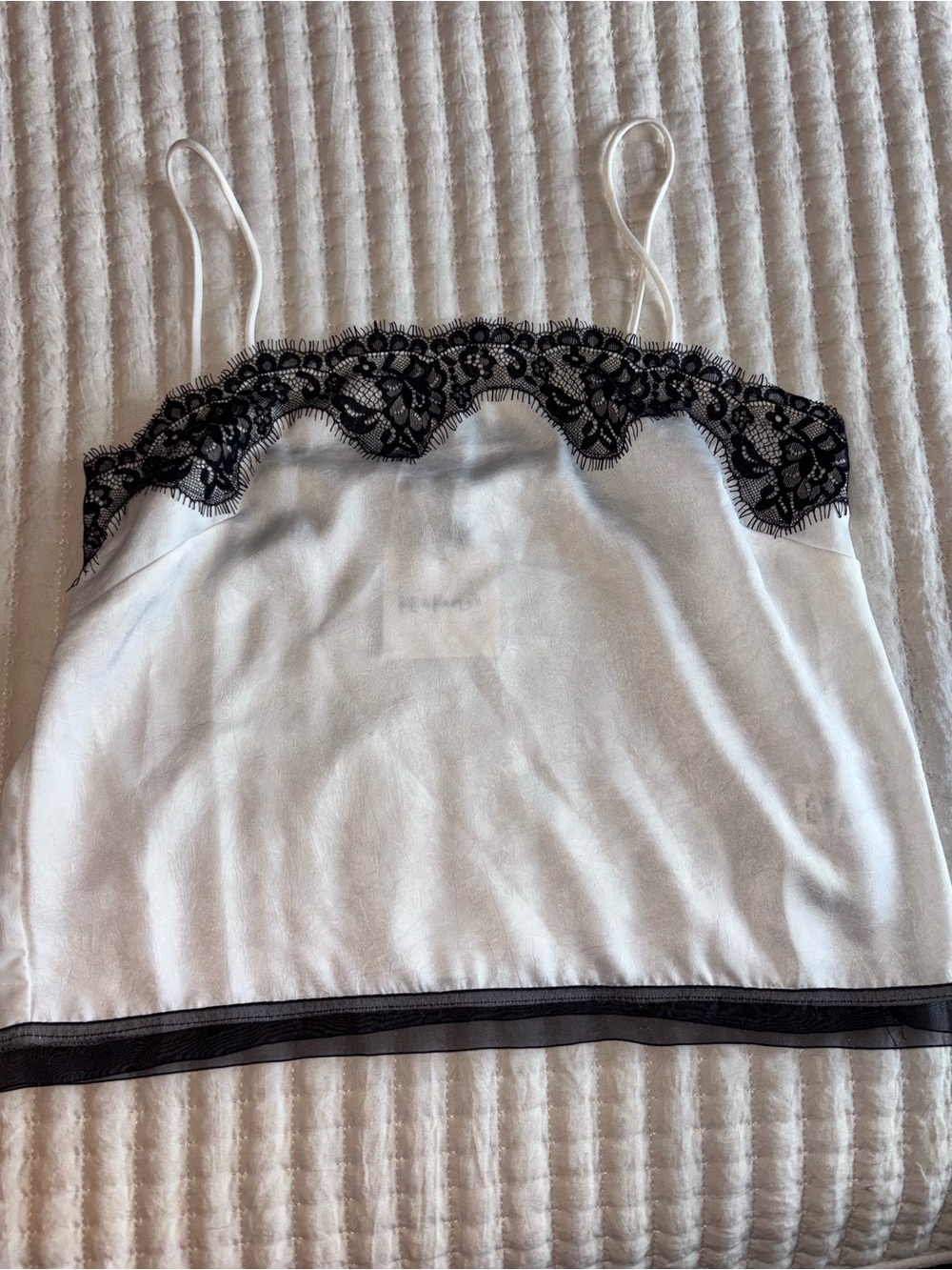 White Satin Lace-Trim Camisole with Black Accents